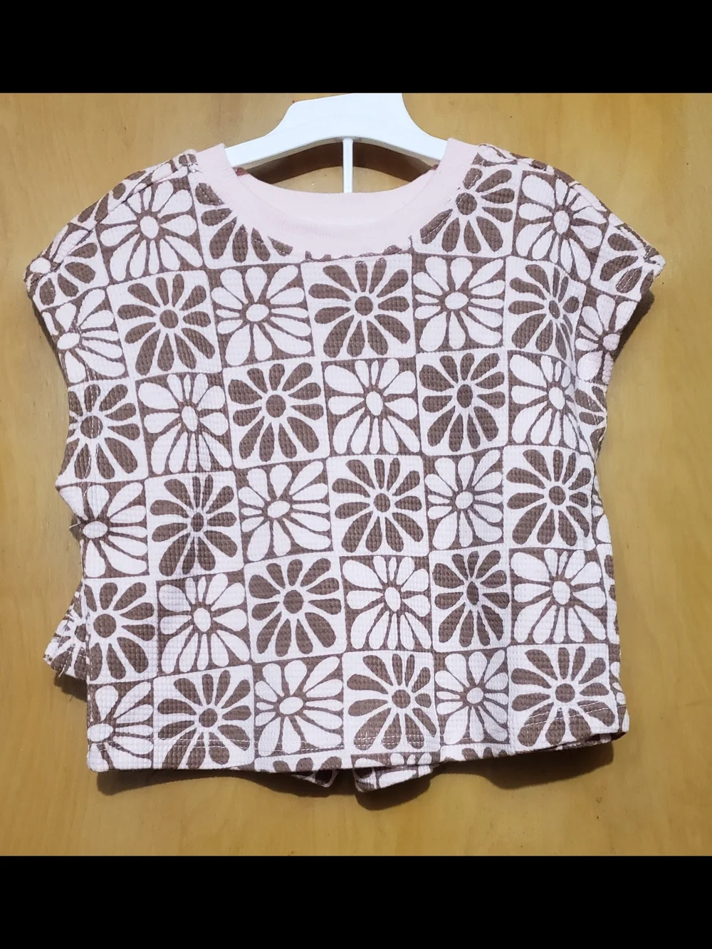 Girls' Pink & Brown Daisy Grid Shirt & Shorts Set